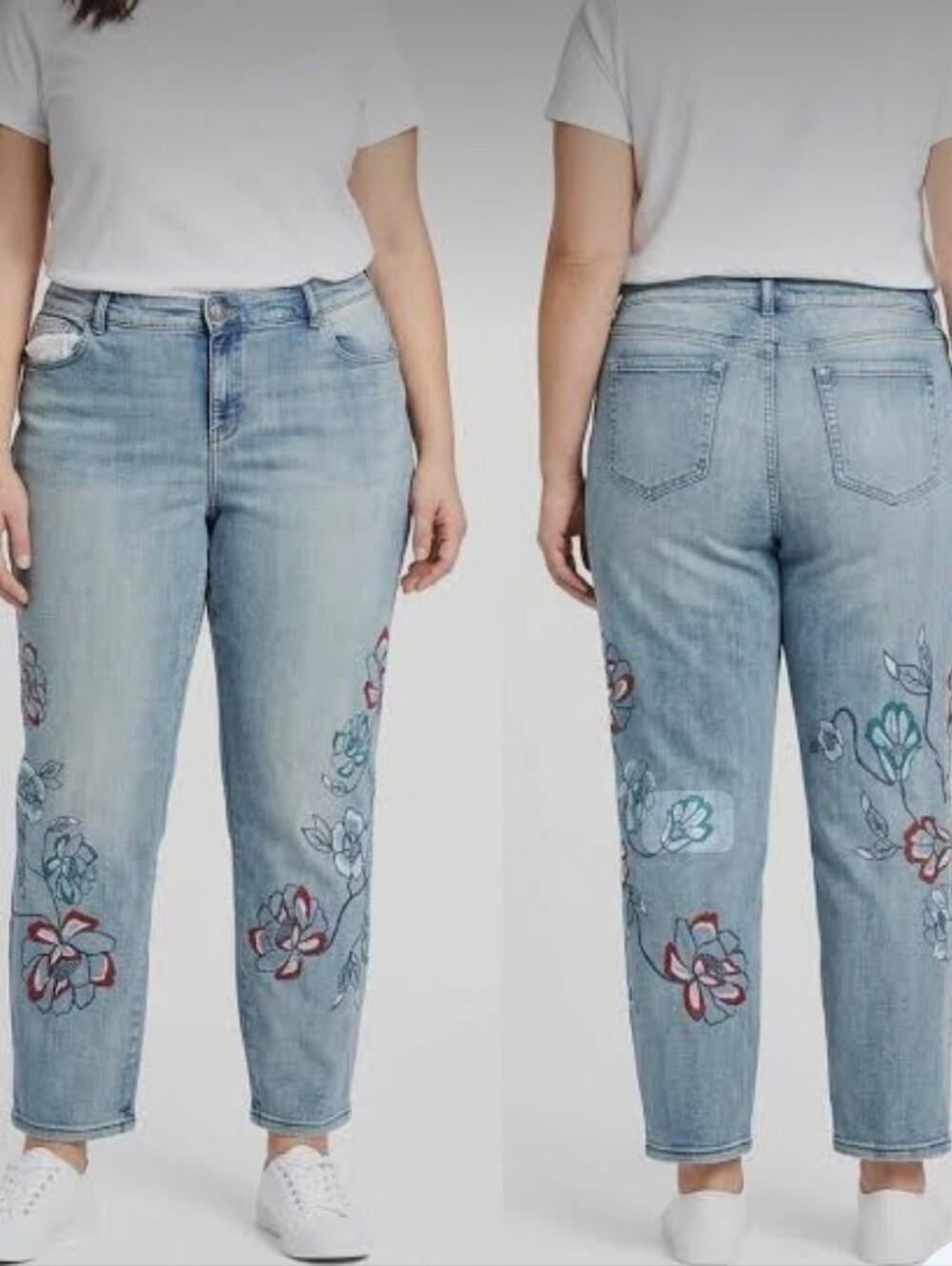 Style & Co. Boyfriend Light Blue Cropped Jeans w/Floral Embroidery Style Sz 18